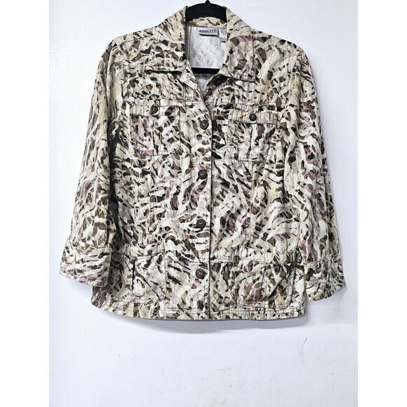 CHICO'S 100% Cotton Earth Tone Wooden Button-Up Women Jacket (1) - Picture 1 of 5